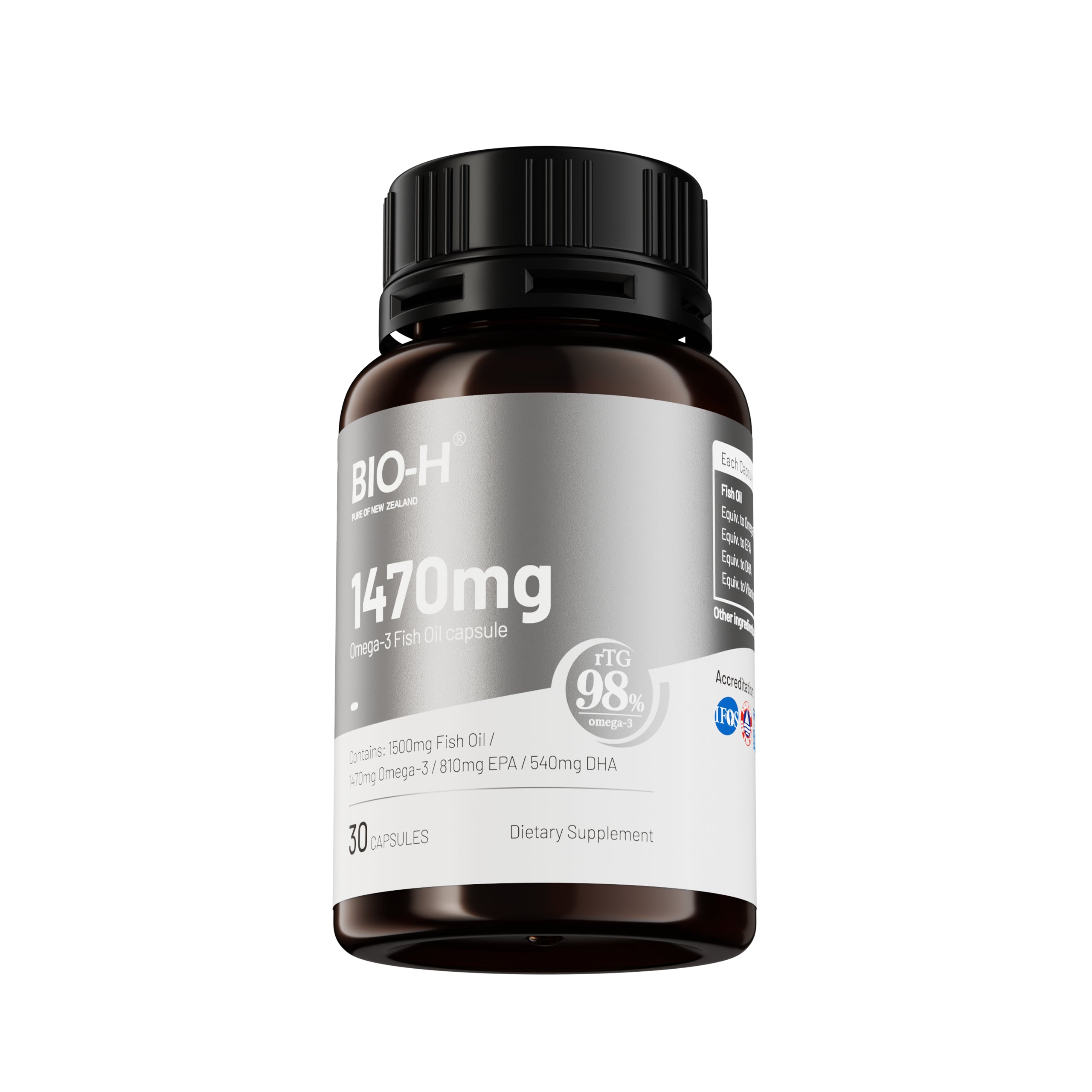 BIO-H rTG Omega-3 Fish Oil 1470mg (98% Purity)